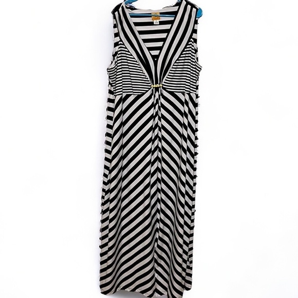 Ruby Rd maxi length dress, blk/white stripe, sz 2X - Picture 1 of 5